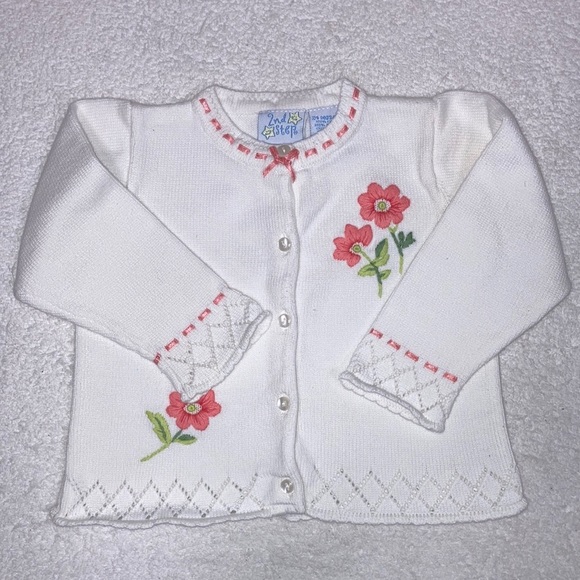 Vintage 90’s 2nd step white pointelle ribbon embroidered cardigan sweater 24m - Picture 1 of 8